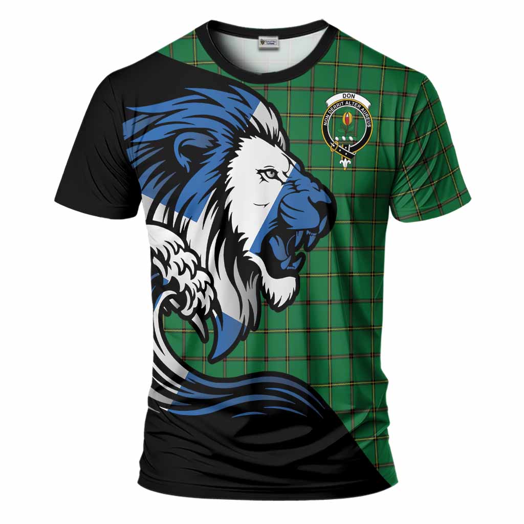 Don Tartan Crest T-Shirt Scottish Golden Lions Wave Flow