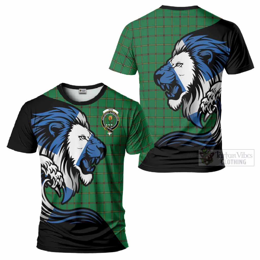 Don Tartan Crest T-Shirt Scottish Golden Lions Wave Flow