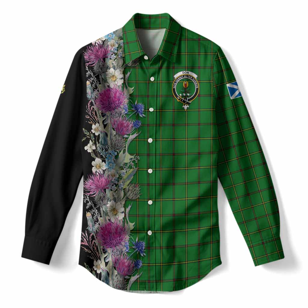 Don Tartan Crest Thistle Floral Women Casual Shirt