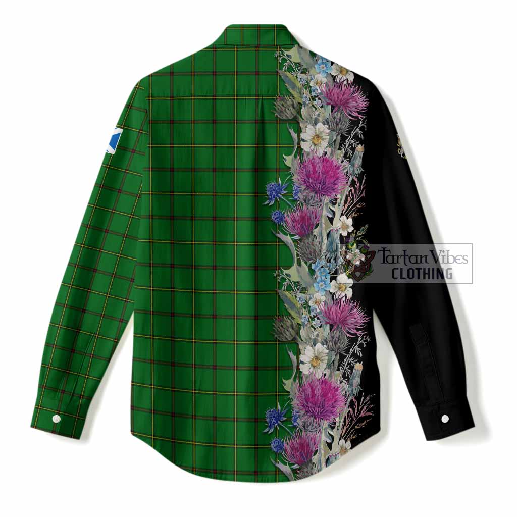 Don Tartan Crest Thistle Floral Women Casual Shirt