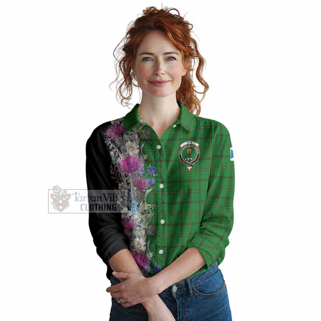 Don Tartan Crest Thistle Floral Women Casual Shirt