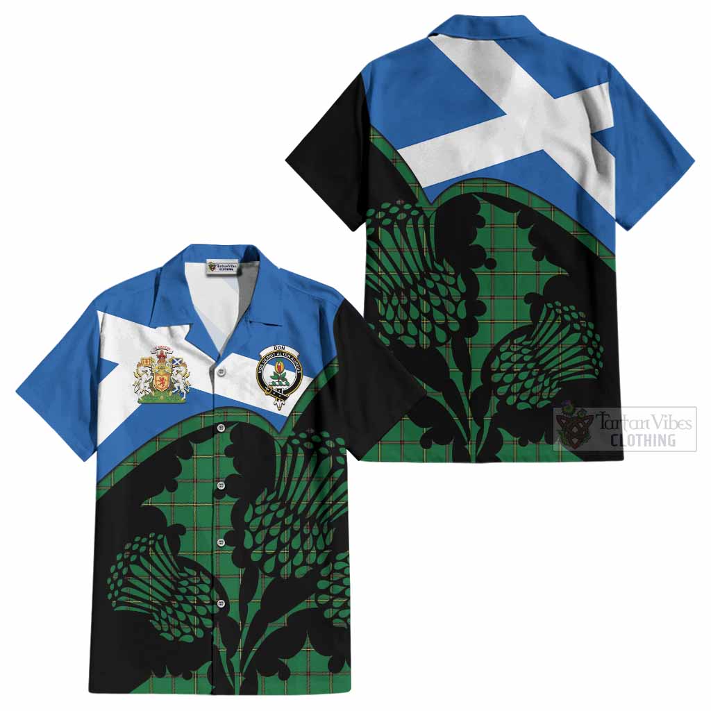 Don Tartan Family Crest Cotton Hawaiian Shirt Scotland Thistle Floral Flag Style