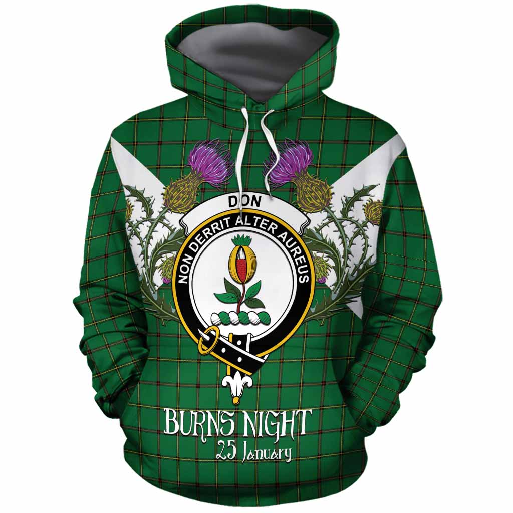 Don Tartan Family Crest Cotton Hoodie Scottish Burns Night Thistle Floral