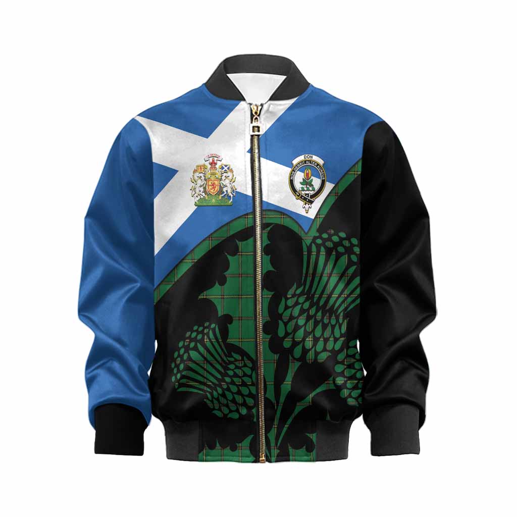 Don Tartan Family Crest Kid Bomber Jacket Scotland Thistle Floral Flag Style