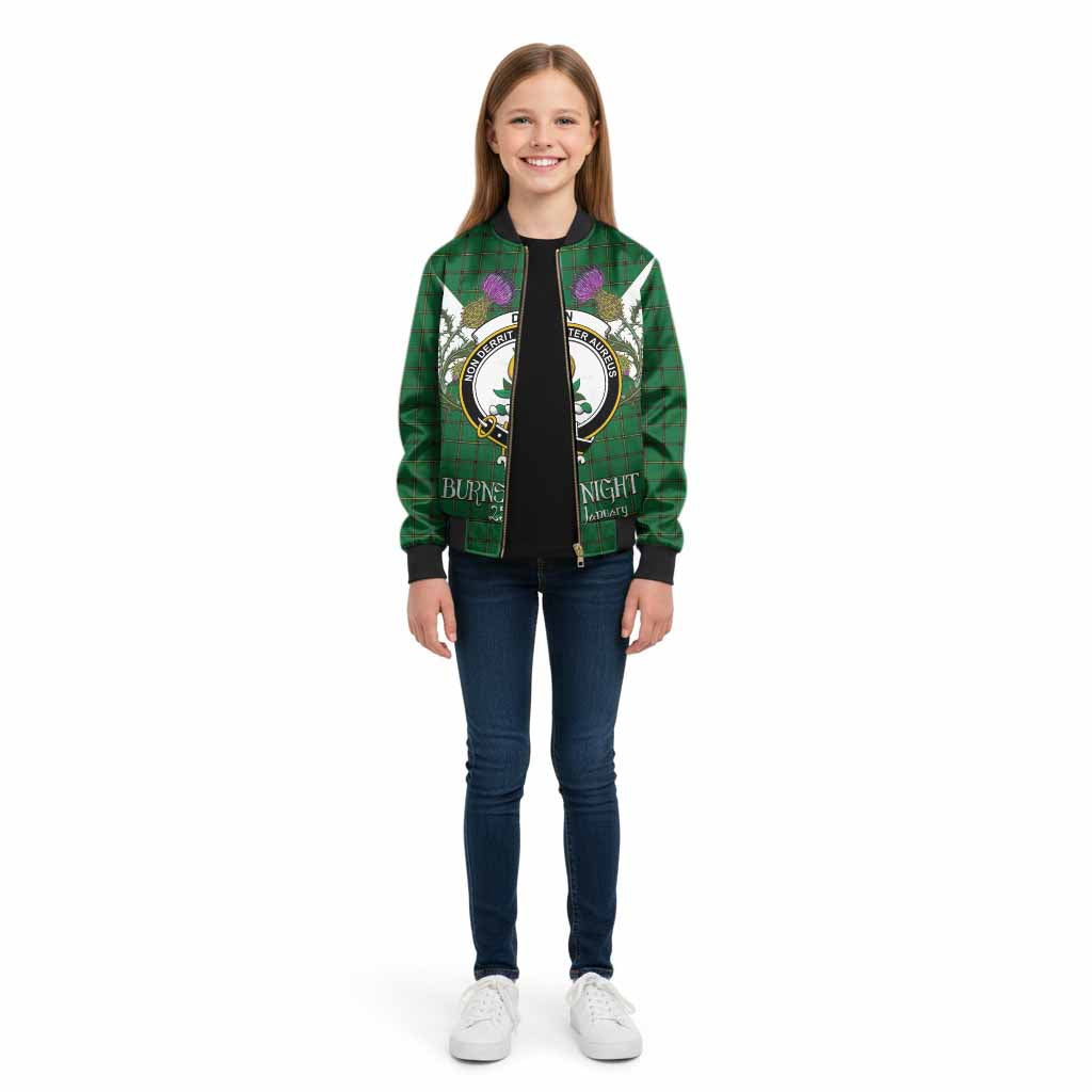 Don Tartan Family Crest Kid Bomber Jacket Scottish Burns Night Thistle Floral