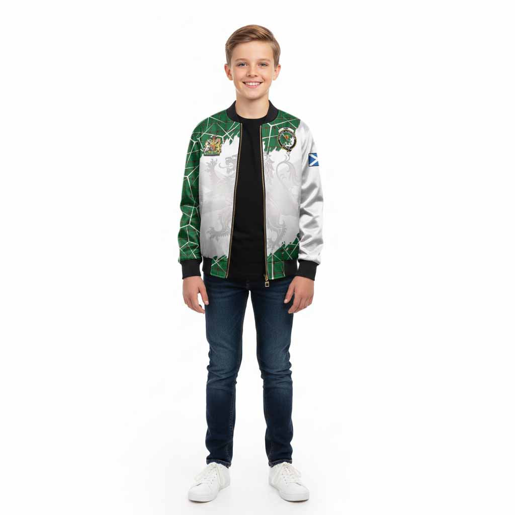 Don Tartan Kid Bomber Jacket with Family Crest and Lion Rampant Grunge Style
