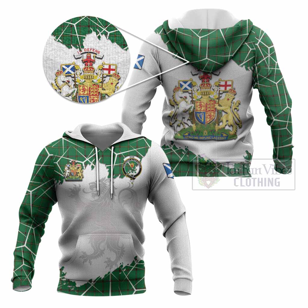 Don Tartan Knitted Hoodie with Family Crest and Lion Rampant Grunge Style