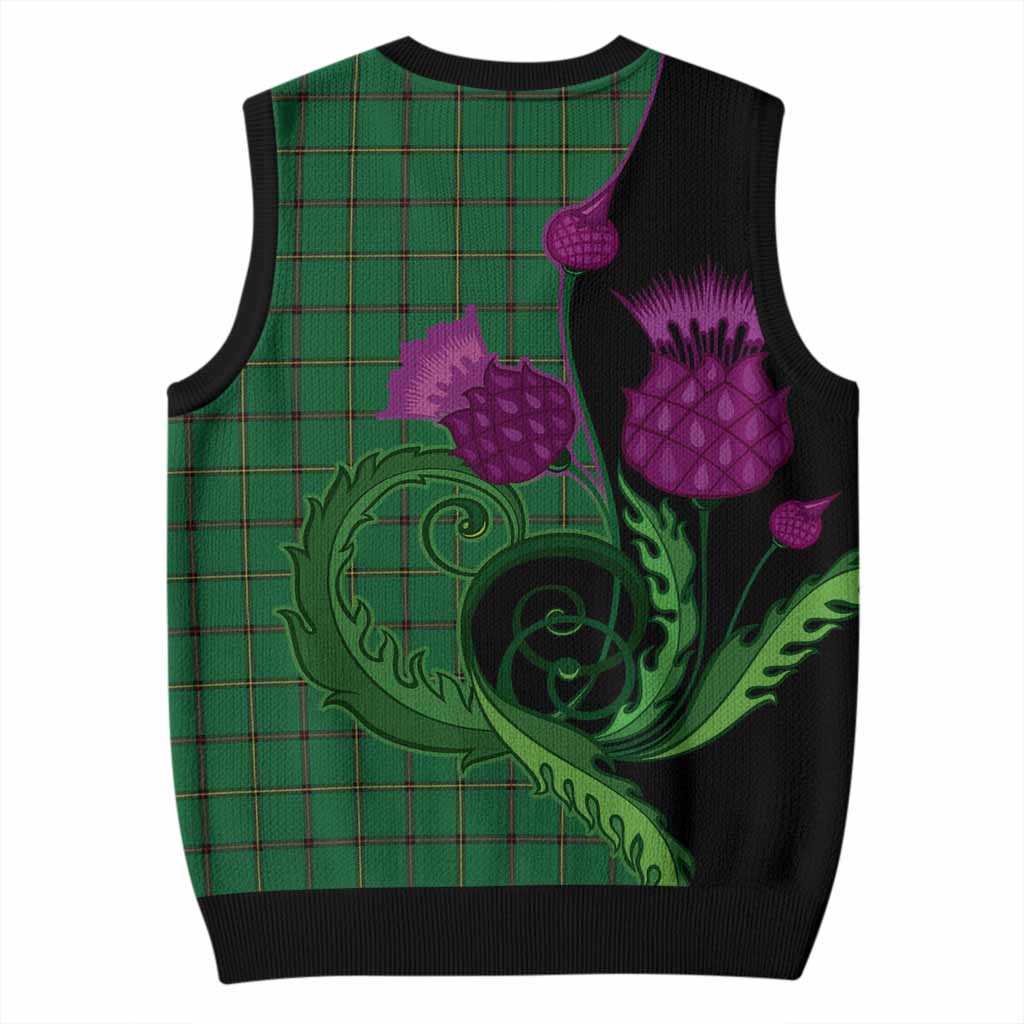 Don Tartan Knitted V-Neck Vest Traditional Scottish Thistle