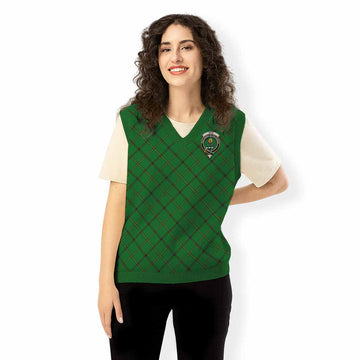 Don Tartan Knitted V-Neck Vest with Family Crest Cross Style
