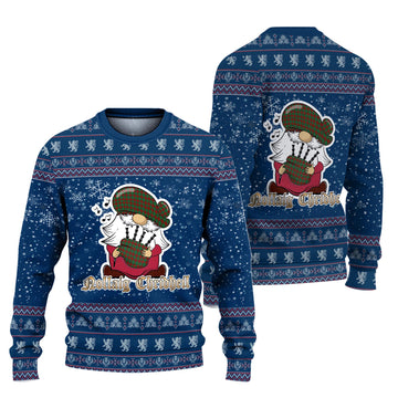 Donachie Clan Christmas Family Knitted Sweater with Funny Gnome Playing Bagpipes Unisex Blue - Tartanvibesclothing