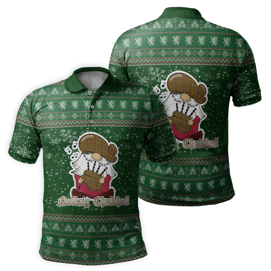 Donachie of Brockloch Ancient Hunting Clan Christmas Family Polo Shirt with Funny Gnome Playing Bagpipes - Tartanvibesclothing