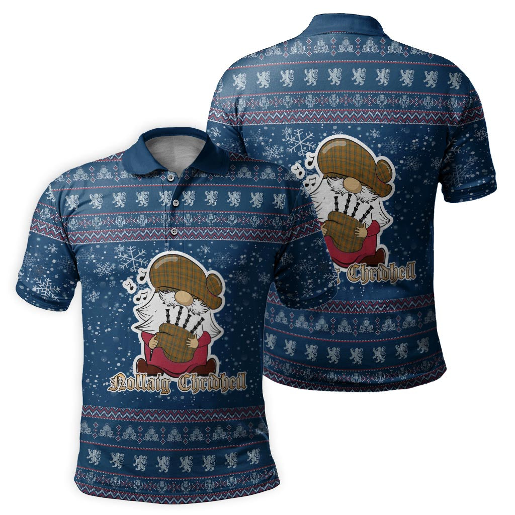 Donachie of Brockloch Ancient Hunting Clan Christmas Family Polo Shirt with Funny Gnome Playing Bagpipes Men's Polo Shirt Blue - Tartanvibesclothing