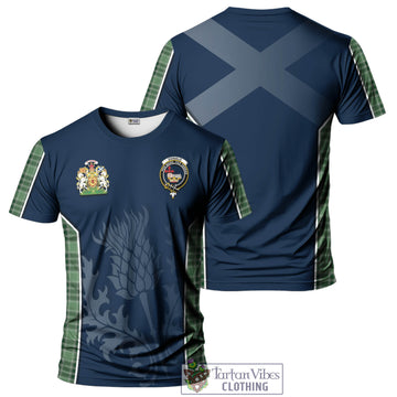 Donald Lord of the Isles Hunting Tartan T-Shirt with Family Crest and Scottish Thistle Vibes Sport Style