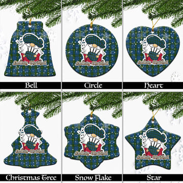 Donegal County Ireland Tartan Christmas Ceramic Ornaments with Scottish Gnome Playing Bagpipes