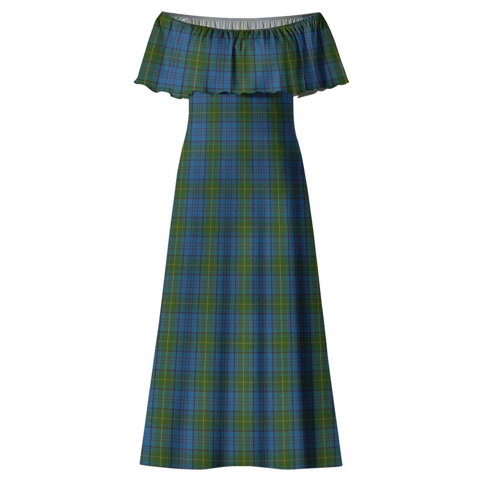 Donegal County Ireland Tartan Off Shoulder Long Dress - Tartanvibesclothing