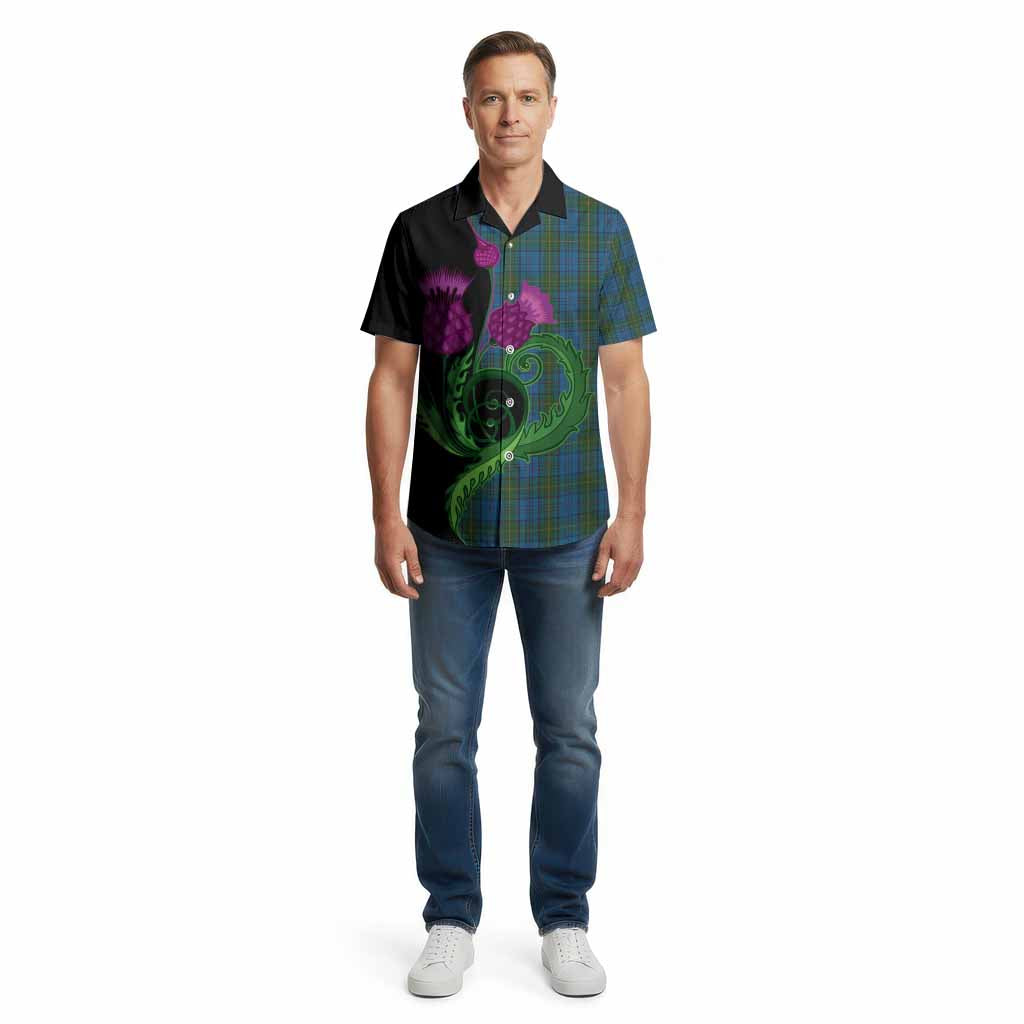 Donegal County Ireland Tartan Cotton Hawaiian Shirt Traditional Scottish Thistle