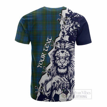 Donegal County Ireland Tartan Scottish Cotton T-shirt Angry Lion With Soccer Ball Style