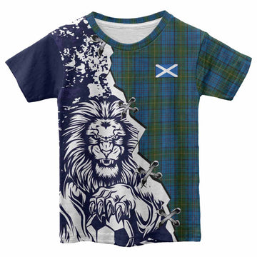 Donegal County Ireland Tartan Scottish Kid T-shirt Angry Lion With Soccer Ball Style