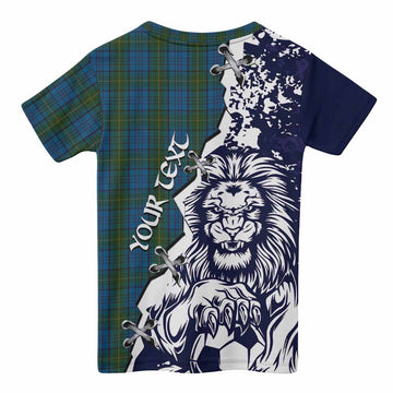 Donegal County Ireland Tartan Scottish Kid T-shirt Angry Lion With Soccer Ball Style