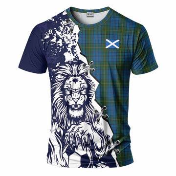 Donegal County Ireland Tartan Scottish T-Shirt Angry Lion With Soccer Ball Style