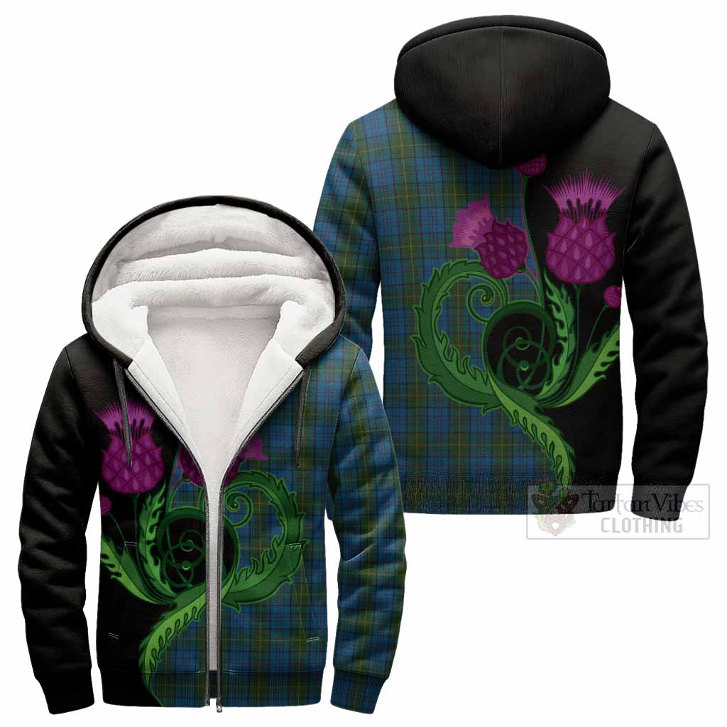 Donegal County Ireland Tartan Sherpa Hoodie Traditional Scottish Thistle