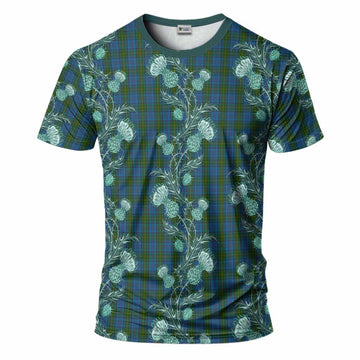 Donegal County Ireland Tartan T-Shirt Seamless Scottish Thistle Flowers