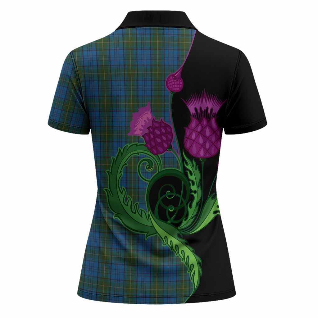 Donegal County Ireland Tartan Women Polo Shirt Traditional Scottish Thistle