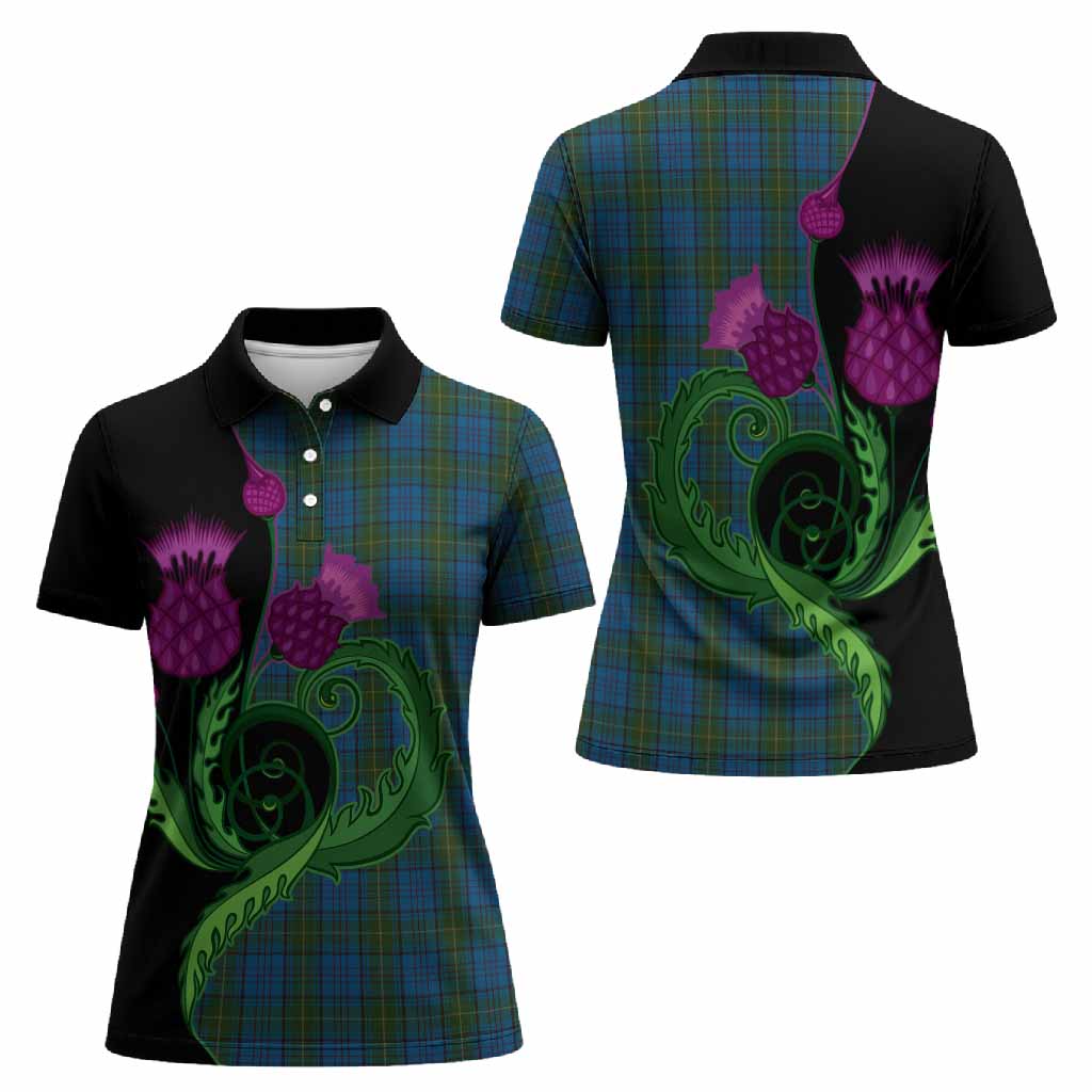 Donegal County Ireland Tartan Women Polo Shirt Traditional Scottish Thistle