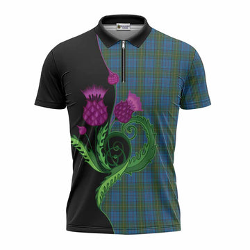 Donegal County Ireland Tartan Zipper Polo Shirt Traditional Scottish Thistle