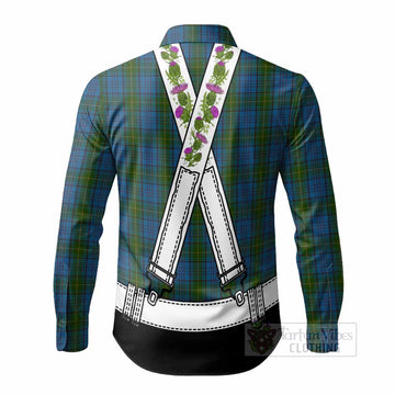 Donegal Tartan Lederhosen Costume Long Sleeve Button Shirts Scotland Thistle Floral