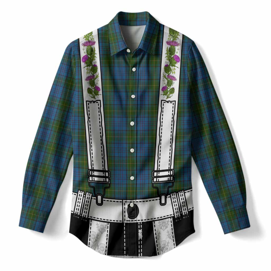 Donegal Tartan Lederhosen Costume Women Casual Shirt Scotland Thistle Floral