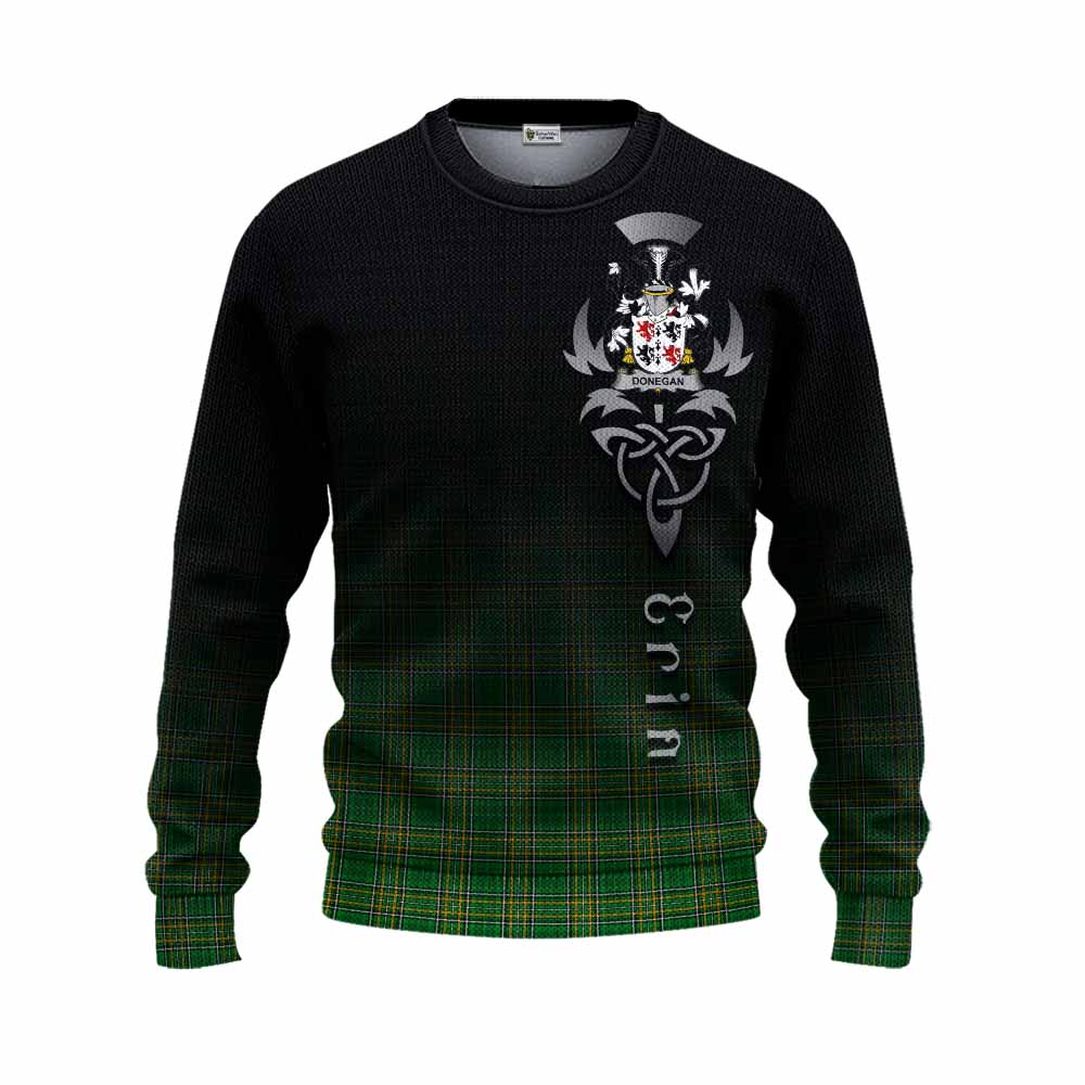 Tartan Vibes Clothing Donegan Irish Clan Knitted Sweater with Coat of Arms Erin Go Bragh Celtic Inspired