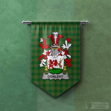 Donlevy Irish Clan Tartan Gonfalon, Tartan Banner with Coat of Arms