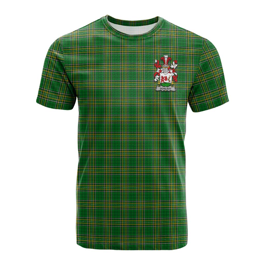 Tartan Vibes Clothing Donlevy Irish Clan Tartan Cotton T-shirt with Coat of Arms