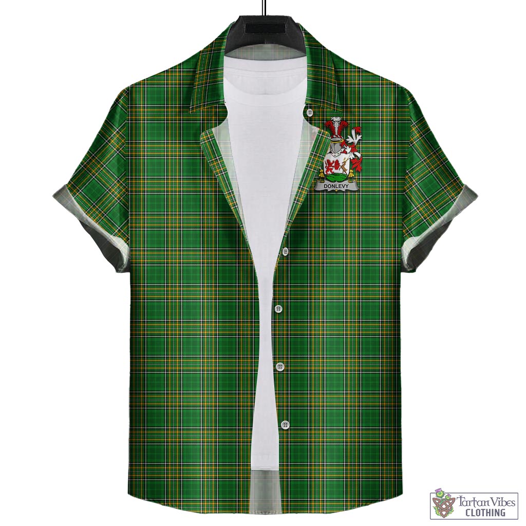 Tartan Vibes Clothing Donlevy Ireland Clan Tartan Short Sleeve Button Up with Coat of Arms