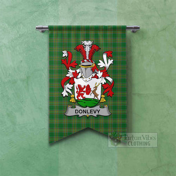 Donlevy Irish Clan Tartan Gonfalon, Tartan Banner with Coat of Arms