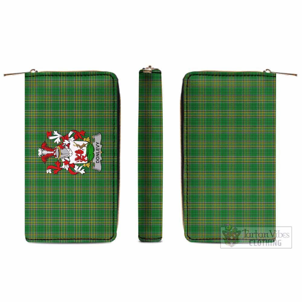 Tartan Vibes Clothing Donlevy Irish Clan Tartan Women's Leather Wallet with Coat of Arms