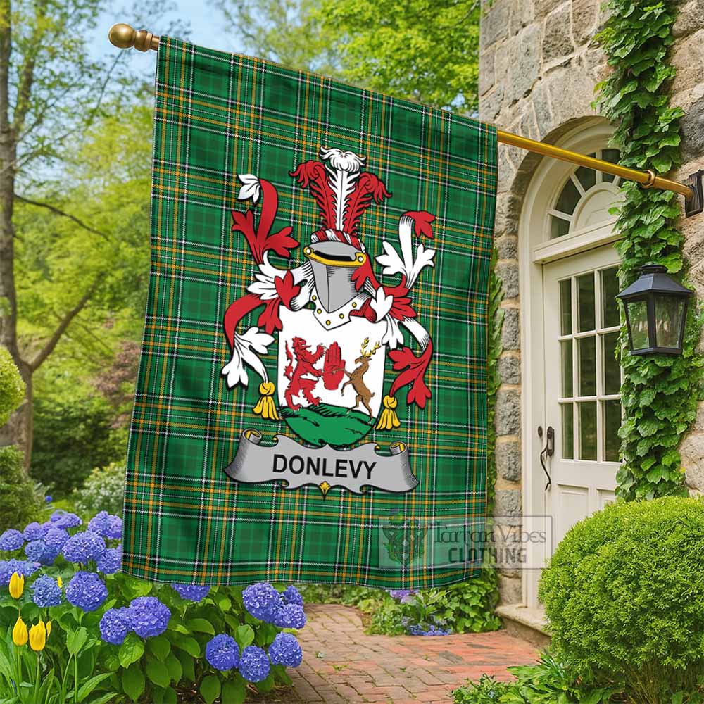 Donlevy Irish Clan Tartan Flag with Coat of Arms