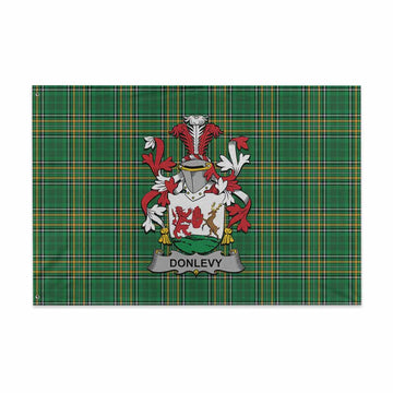 Donlevy Irish Clan Tartan House Flag with Coat of Arms