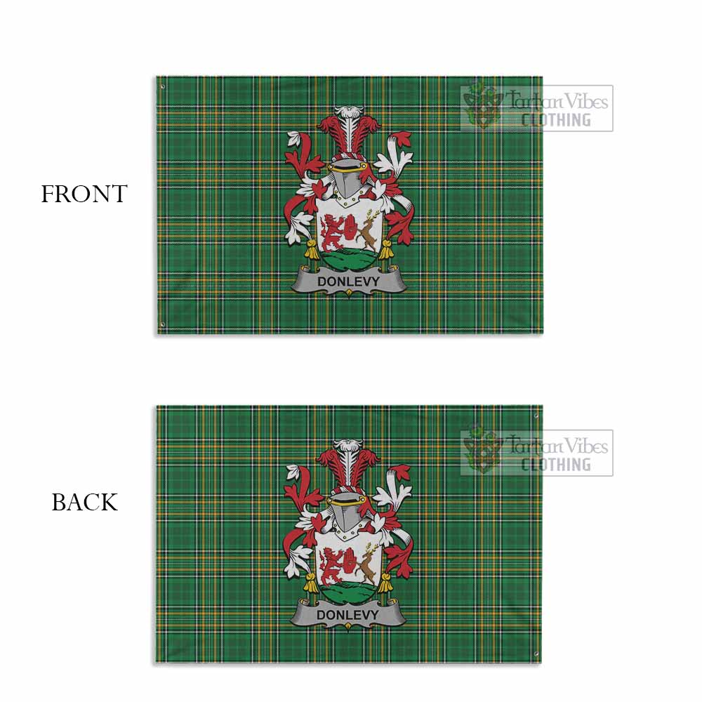 Tartan Vibes Clothing Donlevy Irish Clan Tartan House Flag with Coat of Arms