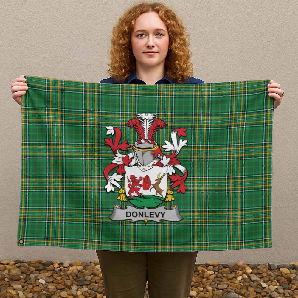 Tartan Vibes Clothing Donlevy Irish Clan Tartan House Flag with Coat of Arms