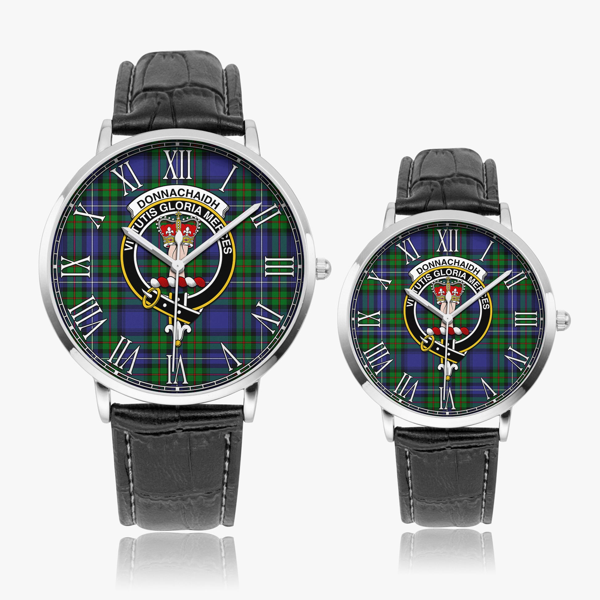 Donnachaidh Tartan Family Crest Leather Strap Quartz Watch - Tartanvibesclothing