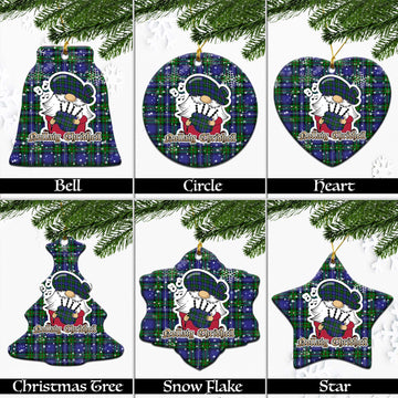 Donnachaidh Tartan Christmas Ceramic Ornaments with Scottish Gnome Playing Bagpipes