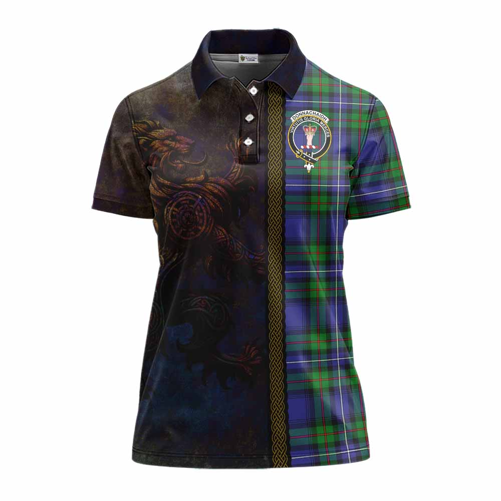 Tartan Vibes Clothing Donnachaidh Tartan Family Crest Women's Polo Shirt Alba Gu Brath Be Brave Lion Ancient Style