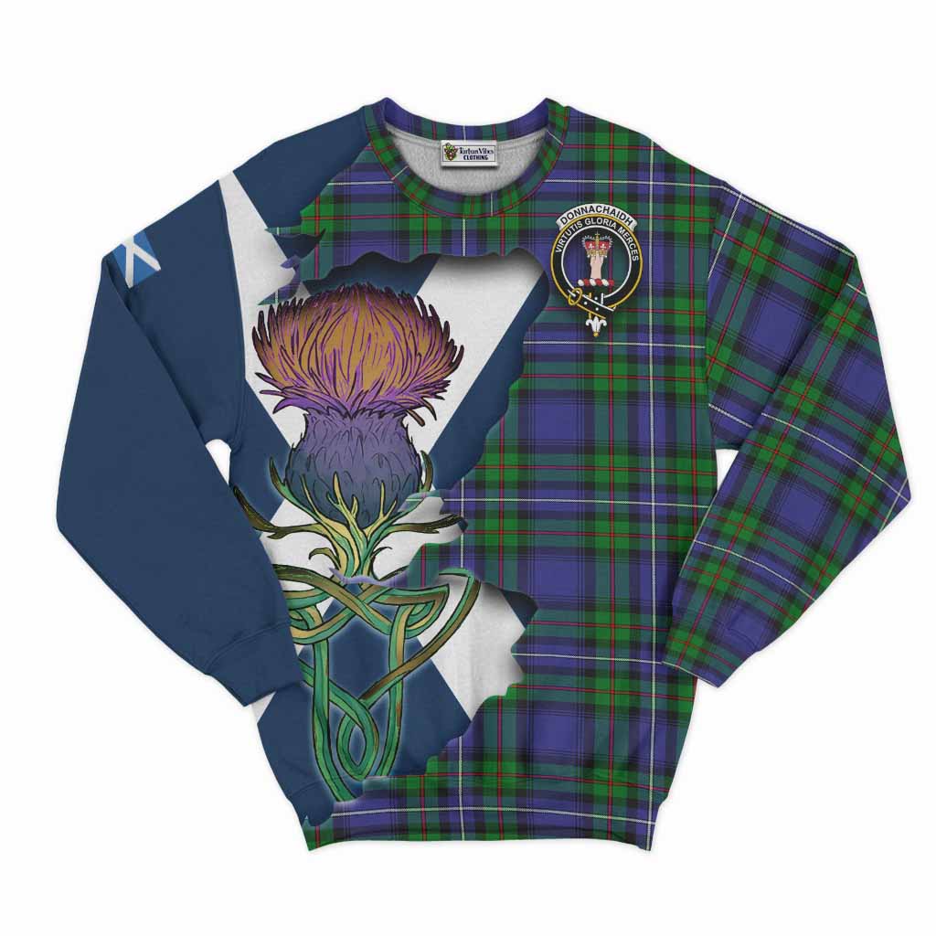 Tartan Vibes Clothing Donnachaidh Tartan Family Crest Sweatshirt Scottish Thistle Celtic Inspired