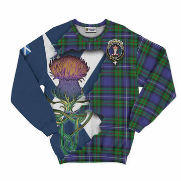 Tartan Vibes Clothing Donnachaidh Tartan Family Crest Sweatshirt Scottish Thistle Celtic Inspired