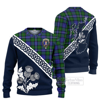 Donnachaidh Tartan Ugly Sweater Featuring Thistle and Scotland Map