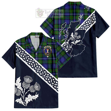 Donnachaidh Tartan Hawaiian Shirt Featuring Thistle and Scotland Map