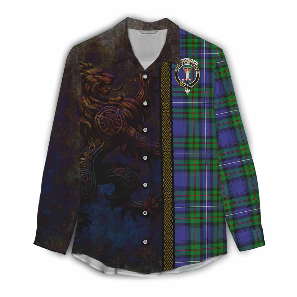 Tartan Vibes Clothing Donnachaidh Tartan Family Crest Women's Casual Shirt Alba Gu Brath Be Brave Lion Ancient Style