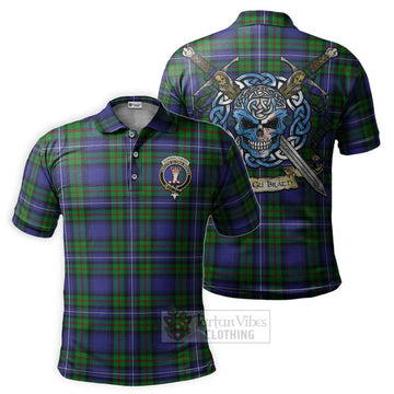 Donnachaidh Tartan Polo Shirt with Family Crest Celtic Skull Style